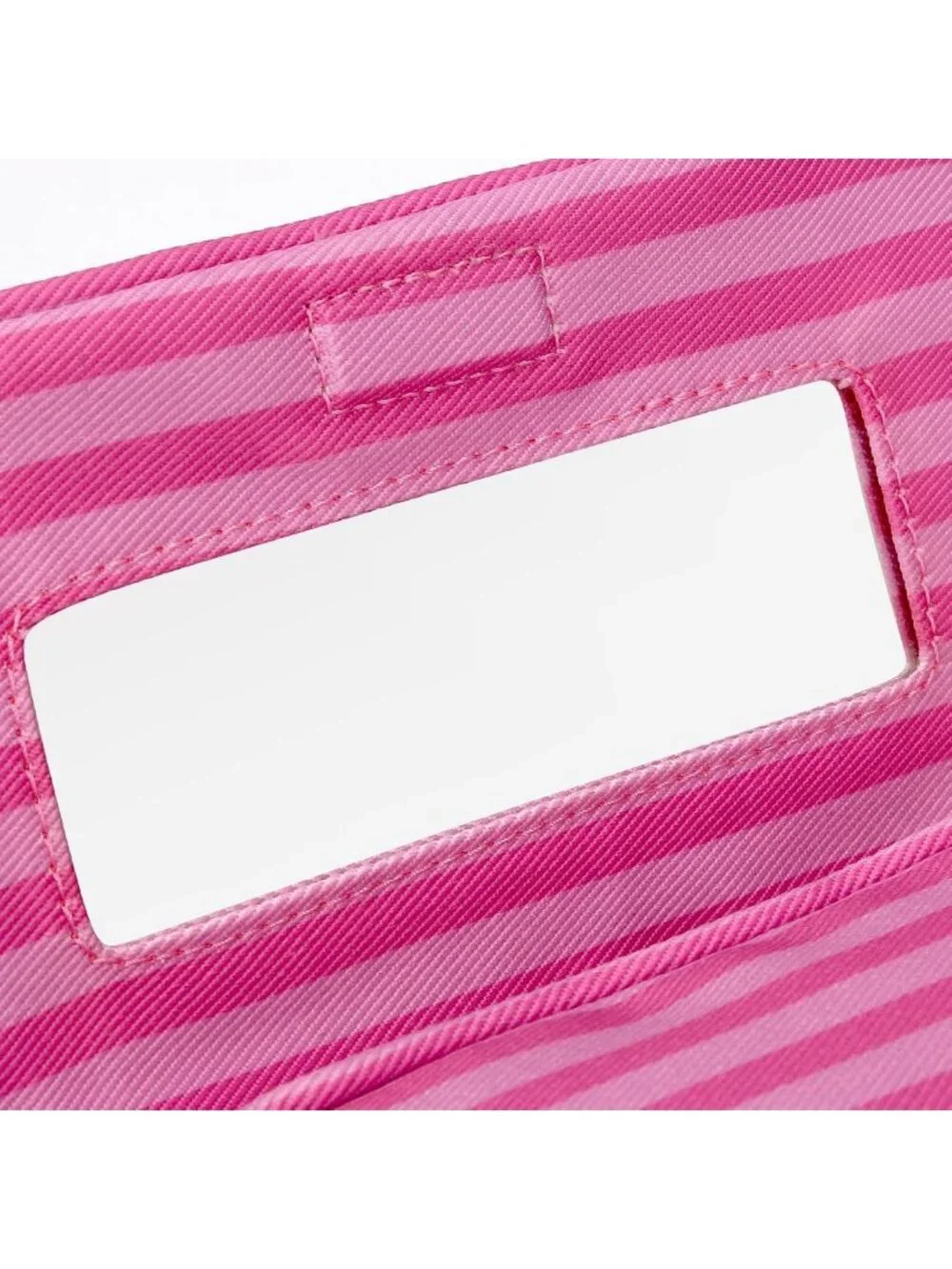 Trendy Pink Stripe Nylon Makeup Bag with Mirror | Portable Lightweight Cosmetic
